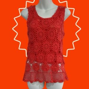 Chic Red Crochet Layered Tank Top in Size Large Juniors Back to School